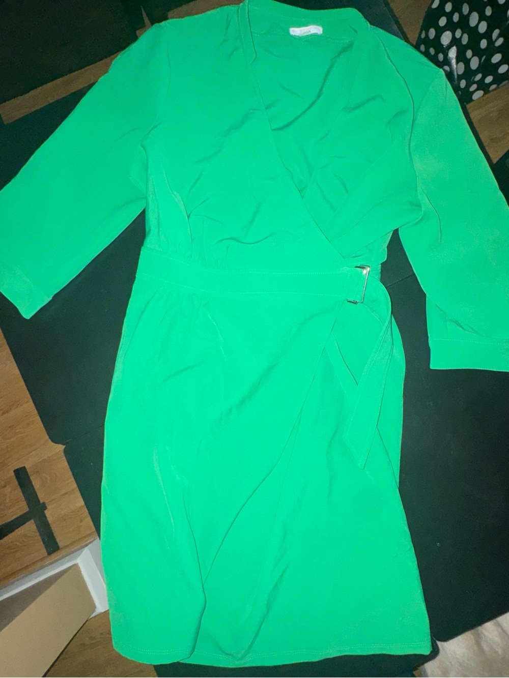 New York & Company Bright Green Wrap Midi Dress